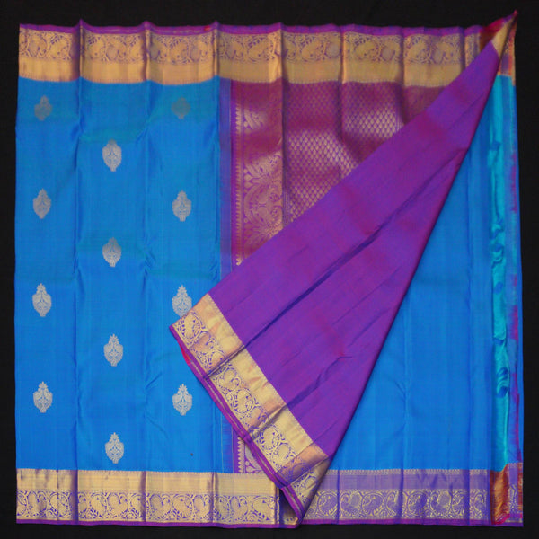 Azure Blue Pure Kanchipuram Silk Saree