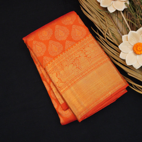 Orange Bridal Kanchipuram Silk Saree