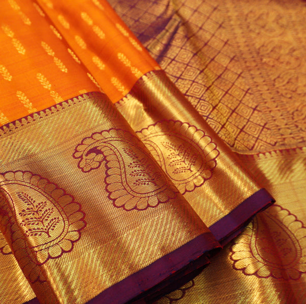  Mustard Yellow Kanchipuram Silk Saree Brocade Design