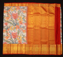 Load image into Gallery viewer, Half White Printed Kanchipuram Silk Saree
