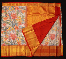 Load image into Gallery viewer, Half White Printed Kanchipuram Silk Saree
