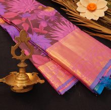 Load image into Gallery viewer, Purple Floral Printed Kanchipuram Silk Saree
