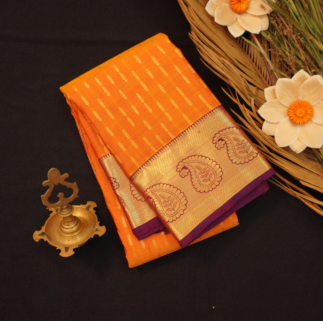  Mustard Yellow Kanchipuram Silk Saree Brocade Design