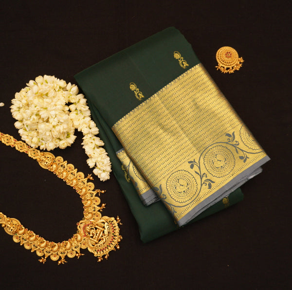 Bottle Green Traditional Kanchipuram Silk Saree