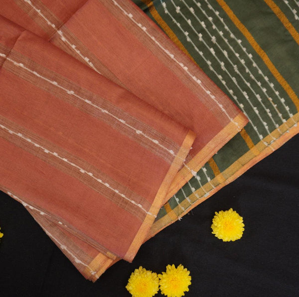 Coral Red Linen Cotton Saree