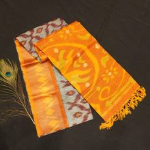 Load image into Gallery viewer, Grey with Yellow Combo Pochampally Ikkat Silk Cotton Saree with Tissue Border
