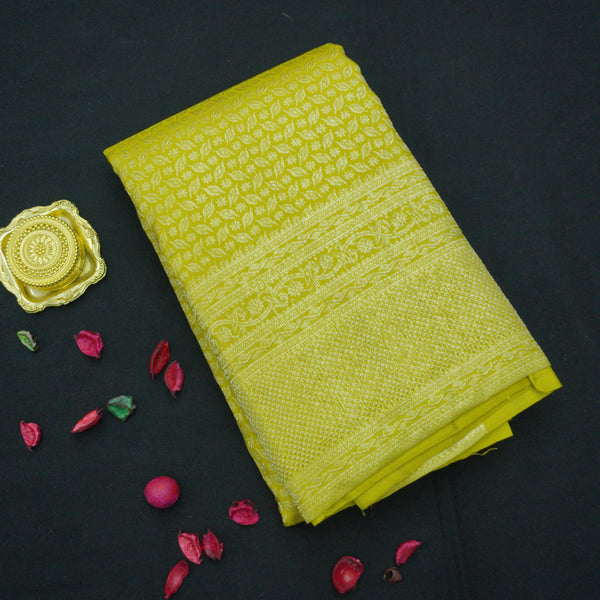 Lemon Green Kanchipuram Silk Saree Self Jacquard - Vivaaha Silks & Sarees