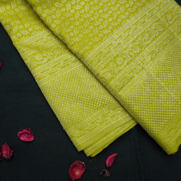 Lemon Green Kanchipuram Silk Saree Self Jacquard - Vivaaha Silks & Sarees