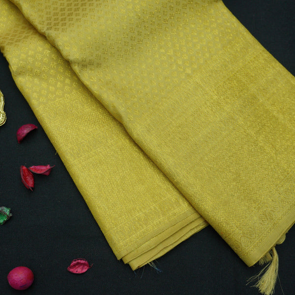 Sandal Gold Color Kanchipuram Silk Saree Self Jacquard - Vivaaha Silks & Sarees