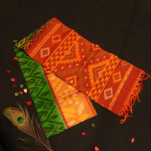Bottle Green Pochampally Silk Cotton Saree with Ikat Design