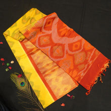 Load image into Gallery viewer, Lemon Yellow Ikat Silk Cotton Saree with Gold Zari Border
