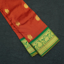 Load image into Gallery viewer, Chili Red with Green Border Kanchipuram Silk Saree
