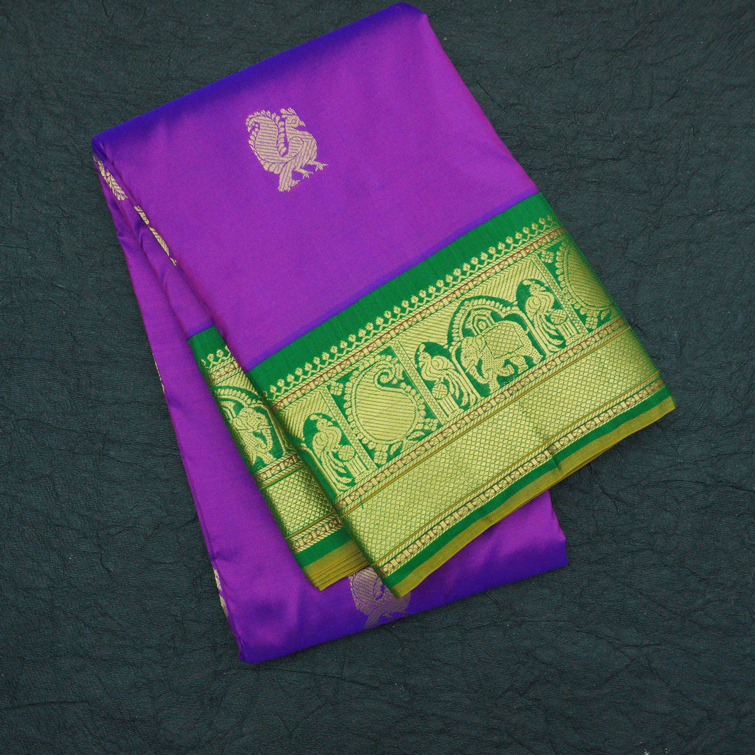 Purple with Green Border Kanchipuram Silk Saree
