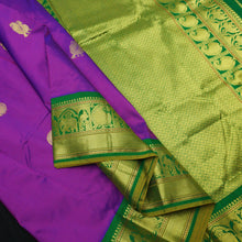Load image into Gallery viewer, Purple with Green Border Kanchipuram Silk Saree
