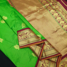 Load image into Gallery viewer, Parrot Green with Maroon Korvai Border Kanchipuram Silk Saree
