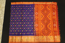 Load image into Gallery viewer, Ikat SICO Saree in Blue with Gold Zari Border
