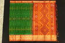Load image into Gallery viewer, Bottle Green Pochampally Silk Cotton Saree with Ikat Design
