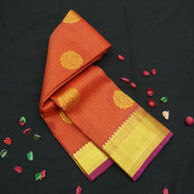 Load image into Gallery viewer, Tomato Red Kanchipuram Wedding Silk Sari - Self Embossed Design
