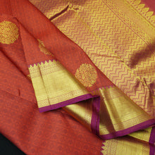 Load image into Gallery viewer, Tomato Red Kanchipuram Wedding Silk Sari - Self Embossed Design
