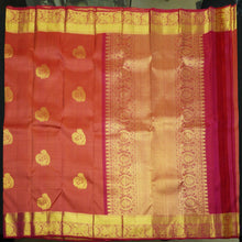 Load image into Gallery viewer, Tomato Red Kanchipuram Wedding Silk Sari with Traditional Border
