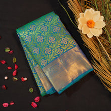 Load image into Gallery viewer, Shop Peacock Blue &amp; Bottle Green Bridal Silk Saree - Vivaaha Silks Collection
