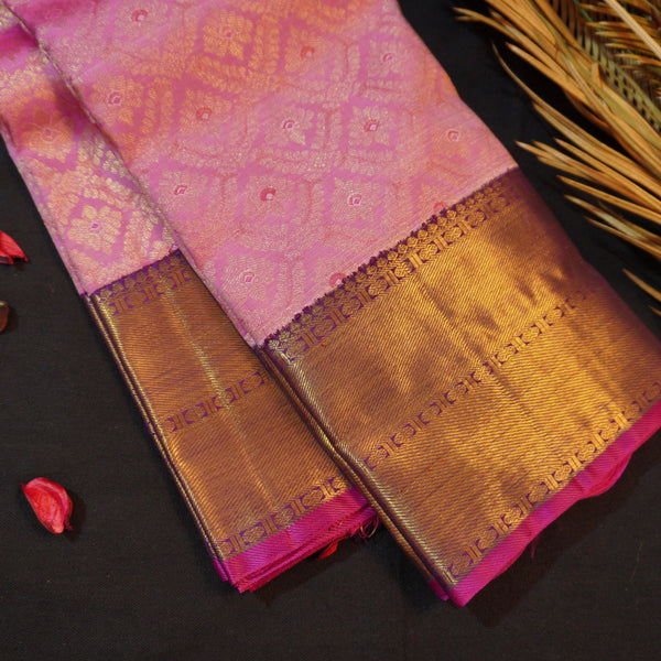 Exquisite Pink and Purple Border Bridal Kanchipuram Handloom Silk Saree - Vivaaha Silks - Vivaaha Silks & Sarees
