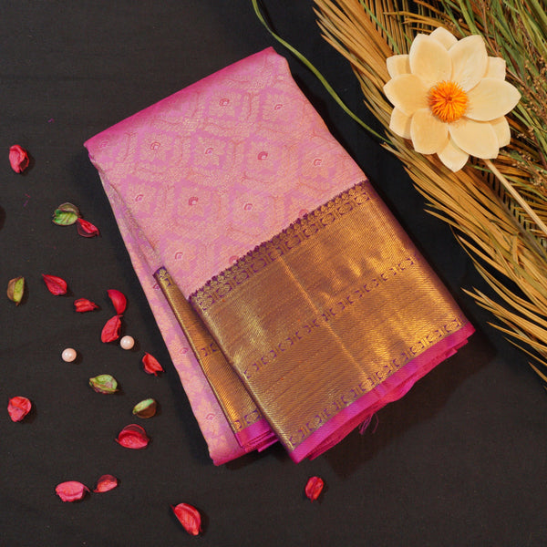 Exquisite Pink and Purple Border Bridal Kanchipuram Handloom Silk Saree - Vivaaha Silks - Vivaaha Silks & Sarees