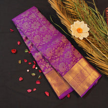 Load image into Gallery viewer, Voilet Bridal Kanchipuram Silk Saree with Pure Gold Zari
