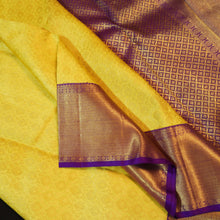 Load image into Gallery viewer, Radiant Lemon Yellow &amp; Violet Bridal Kanchipuram Handloom Silk Saree
