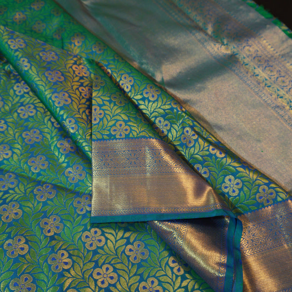 Shop Peacock Blue & Bottle Green Bridal Silk Saree - Vivaaha Silks Collection