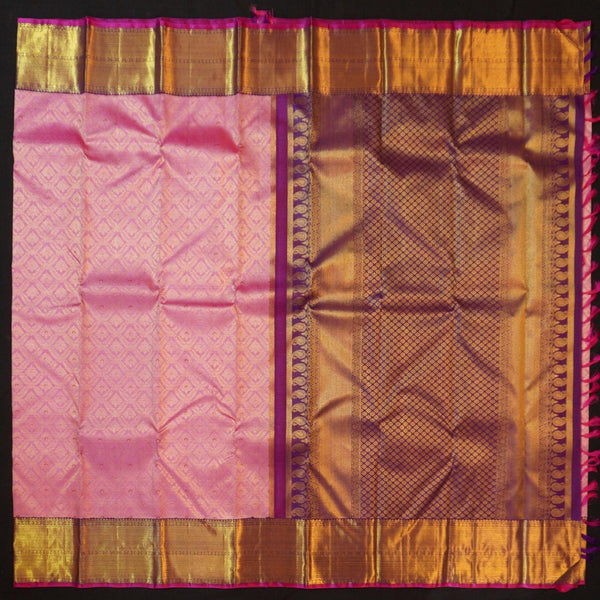 Exquisite Pink and Purple Border Bridal Kanchipuram Handloom Silk Saree - Vivaaha Silks - Vivaaha Silks & Sarees
