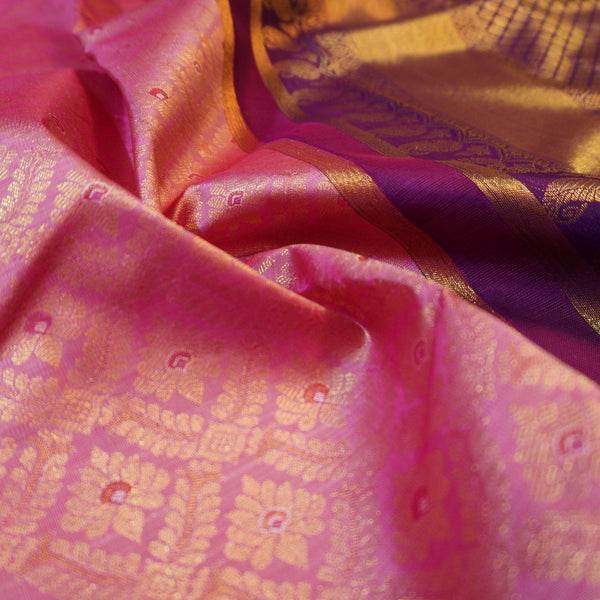 Exquisite Pink and Purple Border Bridal Kanchipuram Handloom Silk Saree - Vivaaha Silks - Vivaaha Silks & Sarees