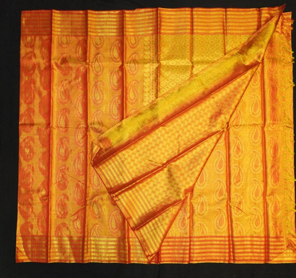 Full gold zari bridal kanchipuram silk saree in orange color