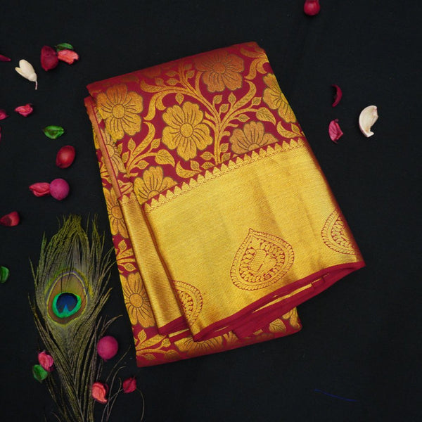 Ruby Red Kanchipuram Wedding Silk Saree