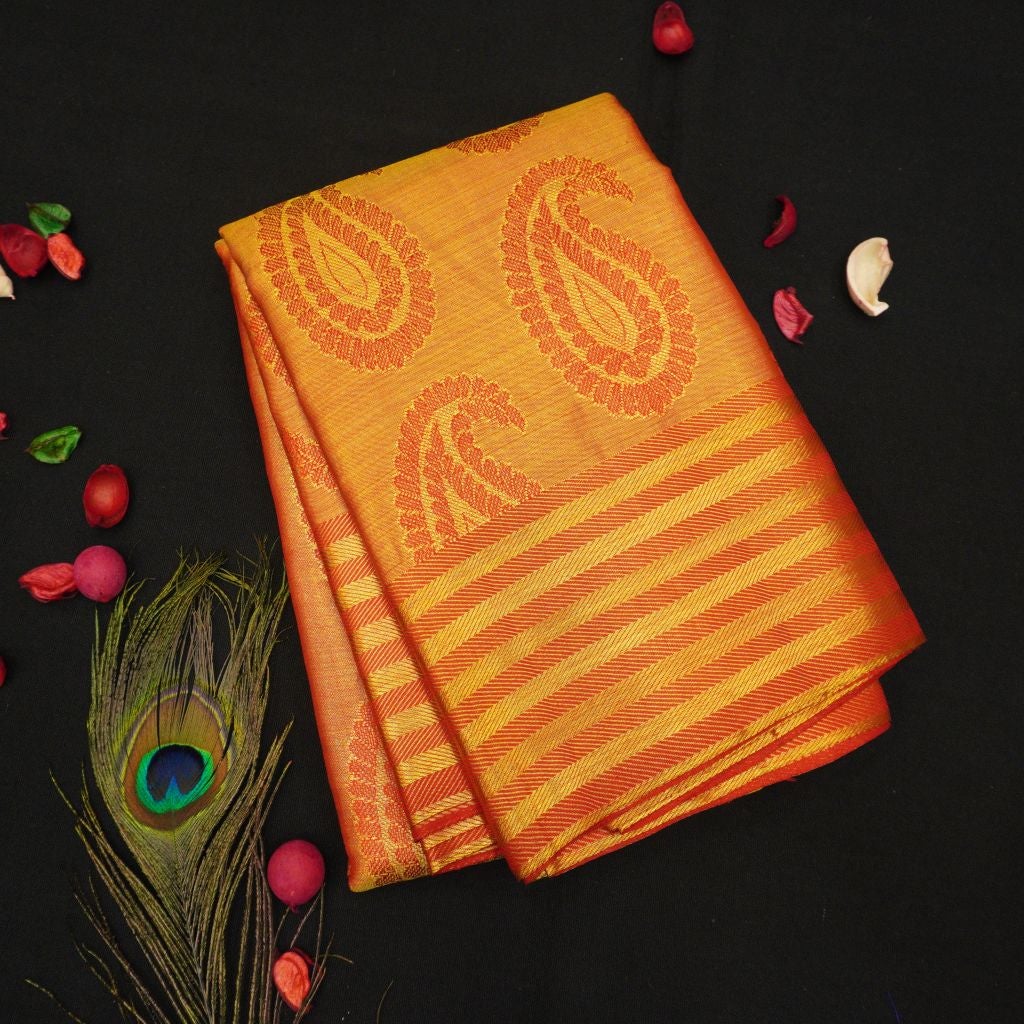 Full gold zari bridal kanchipuram silk saree in orange color