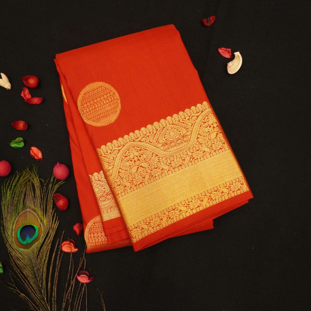 Chilly Red with Intricate Gold Zari Design Kanchipuram Silk Saree