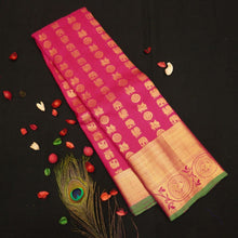 Load image into Gallery viewer, Traditional Barcode Design Pink Kanjivaram Silk Saree
