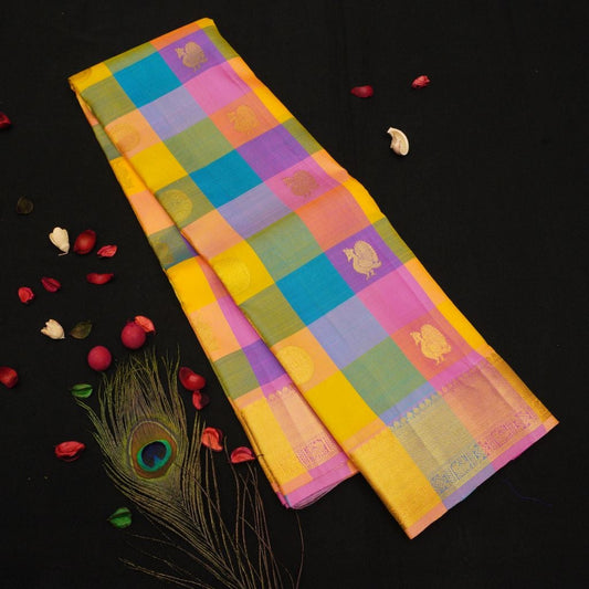 Light Color Palum Pazhamum Kattam Kanjivaram Silk Sari