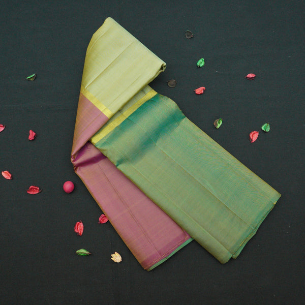 Pastel Mint Green Mubbagam Kanjivaram Handloom Silk Saree