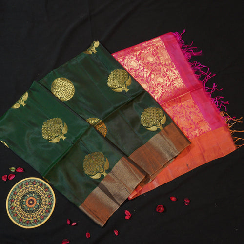 Bottel Green Kanchipuram Soft Silk Saree in Golden Zari