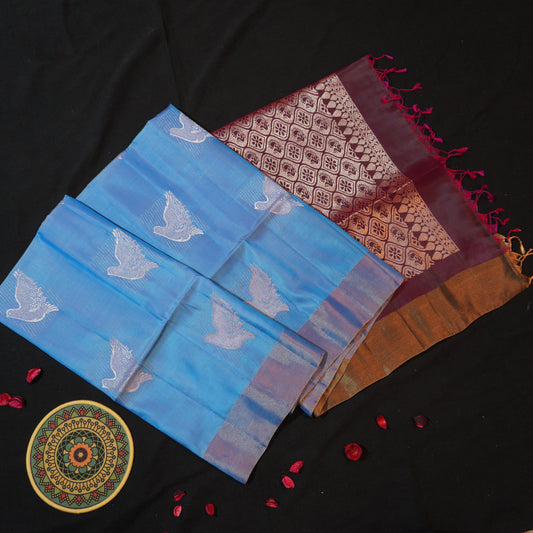 Rama Blue Fancy Soft Silk Saree with Deep Magenta Pallu - Vivaaha Silks & Sarees