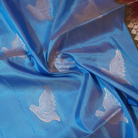 Rama Blue Fancy Soft Silk Saree with Deep Magenta Pallu - Vivaaha Silks & Sarees