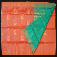 Load image into Gallery viewer, Peach Orange Kanchipuram Soft Silk Saree in Golden Zari
