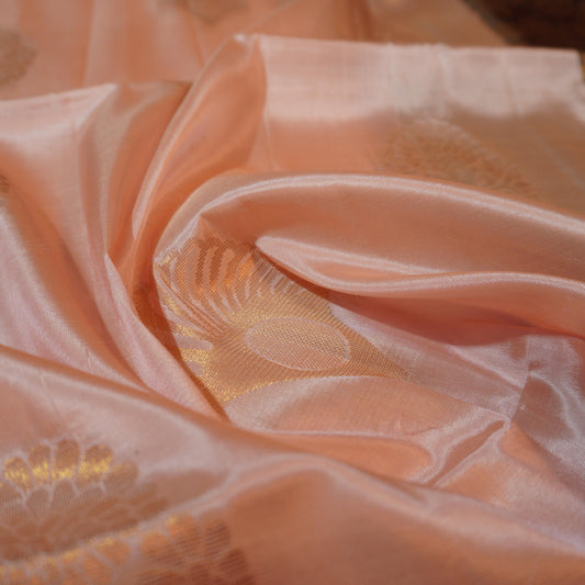 Pastel Peach Kanchipuram Soft Silk Saree in Golden Zari