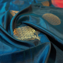 Load image into Gallery viewer, Peacock Blue Kanchipuram Soft Silk Saree in Golden Zari
