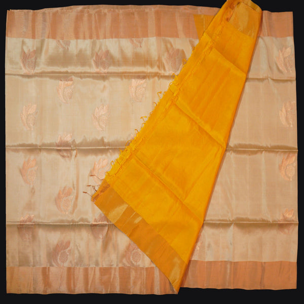 Beige Color Kanchipuram Soft Silk Saree in Copper Zari