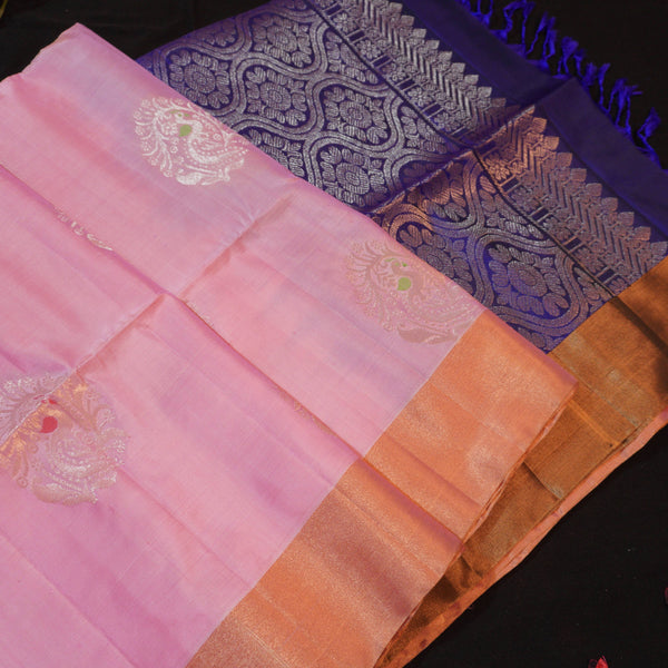 Baby Pink Kanchipuram Soft Silk Saree with Meena Butta