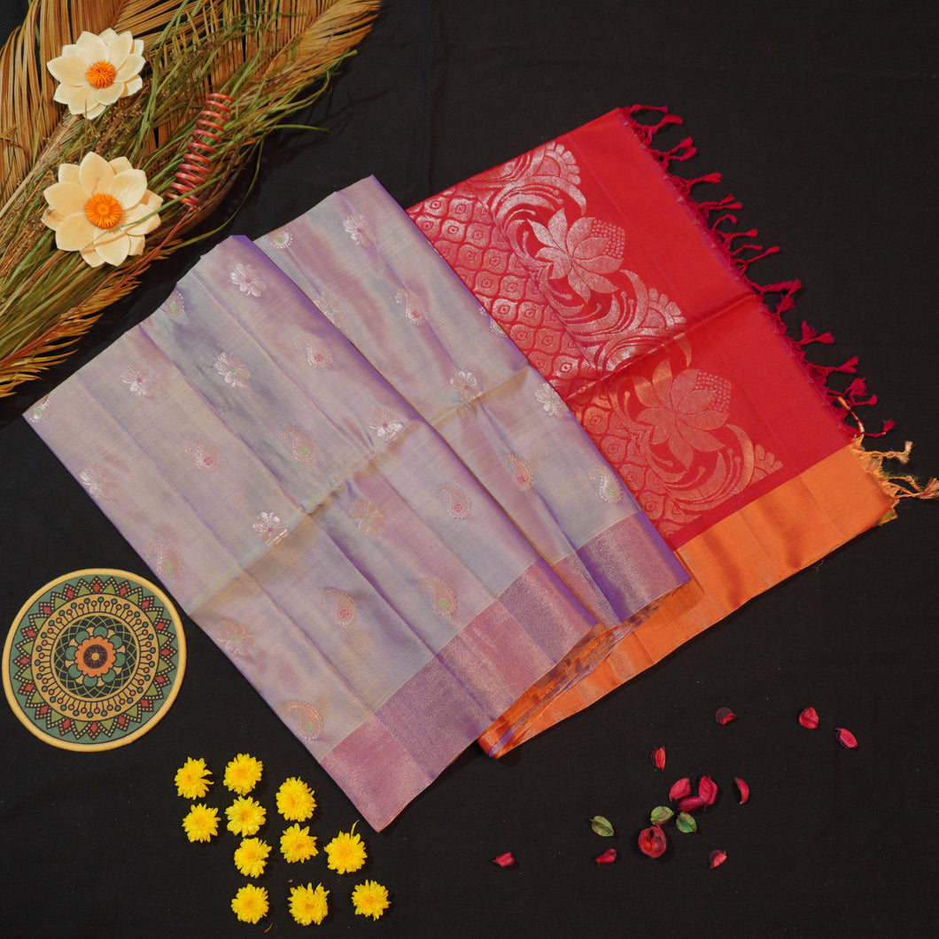 Pastel Lavender Kanchipuram Soft Silk Saree with Meena Butta
