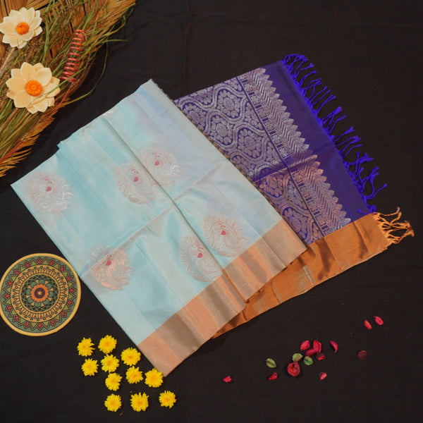 Baby Blue Kanchipuram Soft Silk Saree with Meena Butta