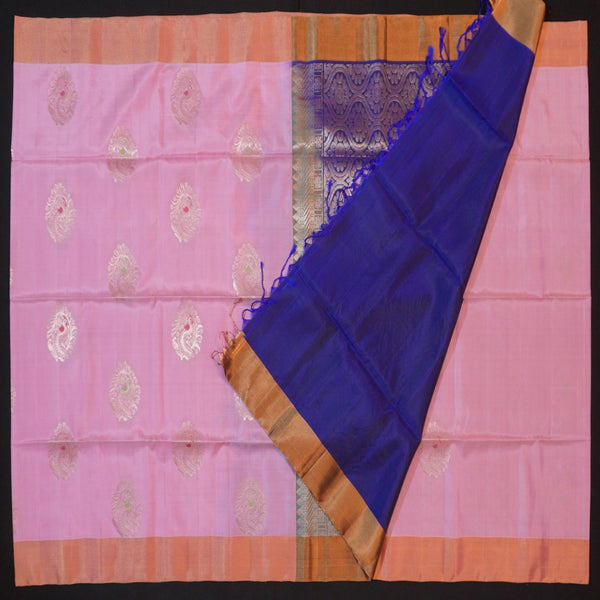 Baby Pink Kanchipuram Soft Silk Saree with Meena Butta